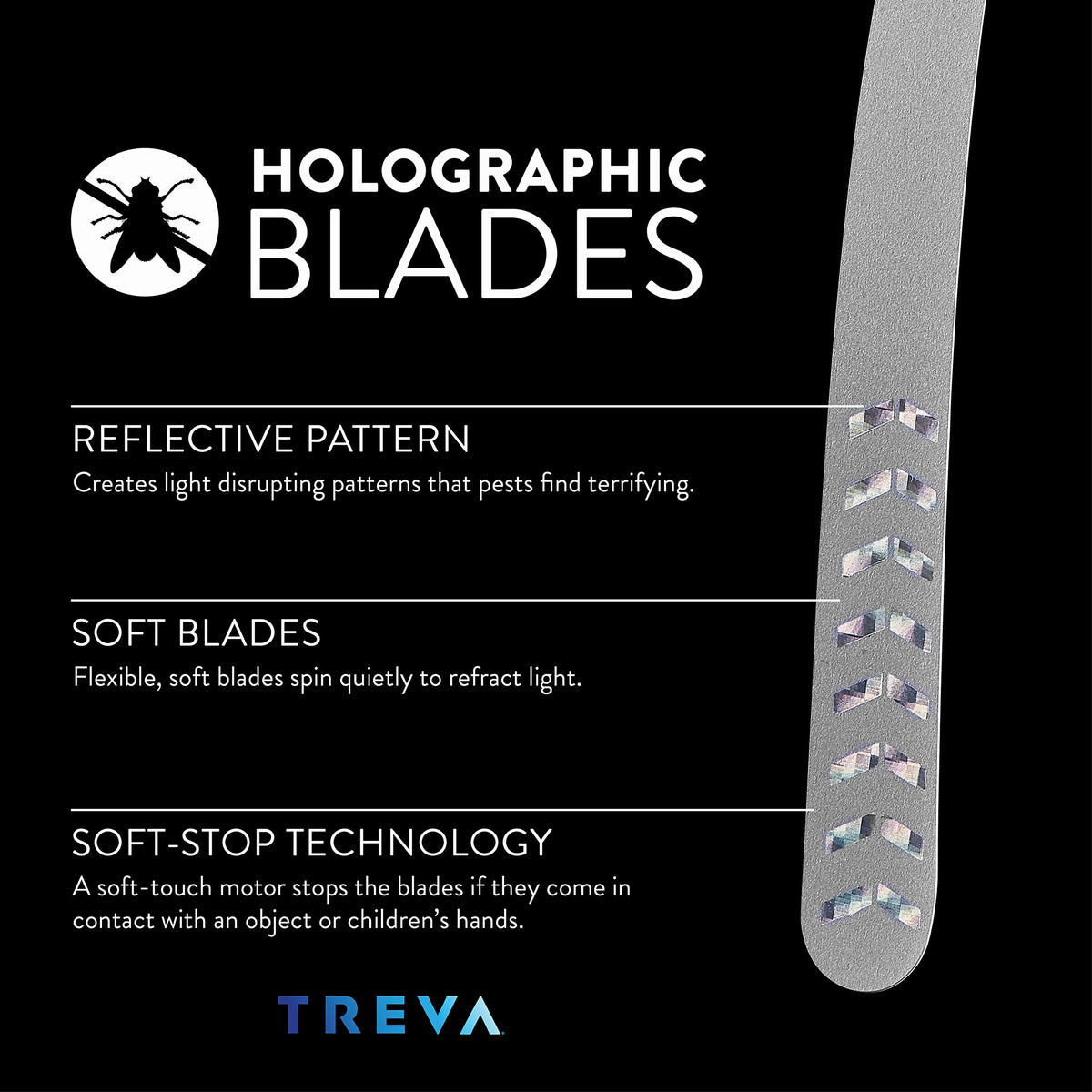Treva Bug Fan soft-stop blades promote safe operation around family gatherings.