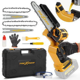 TREXEEN mini chainsaw with an 8-inch blade for efficient wood cutting and pruning.