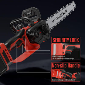 TREXEEN mini chainsaw in-use cutting wood shows versatile cordless trimming power