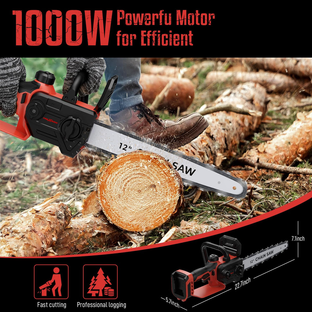 TREXEEN mini chainsaw tool-free tension for quick chain adjustments