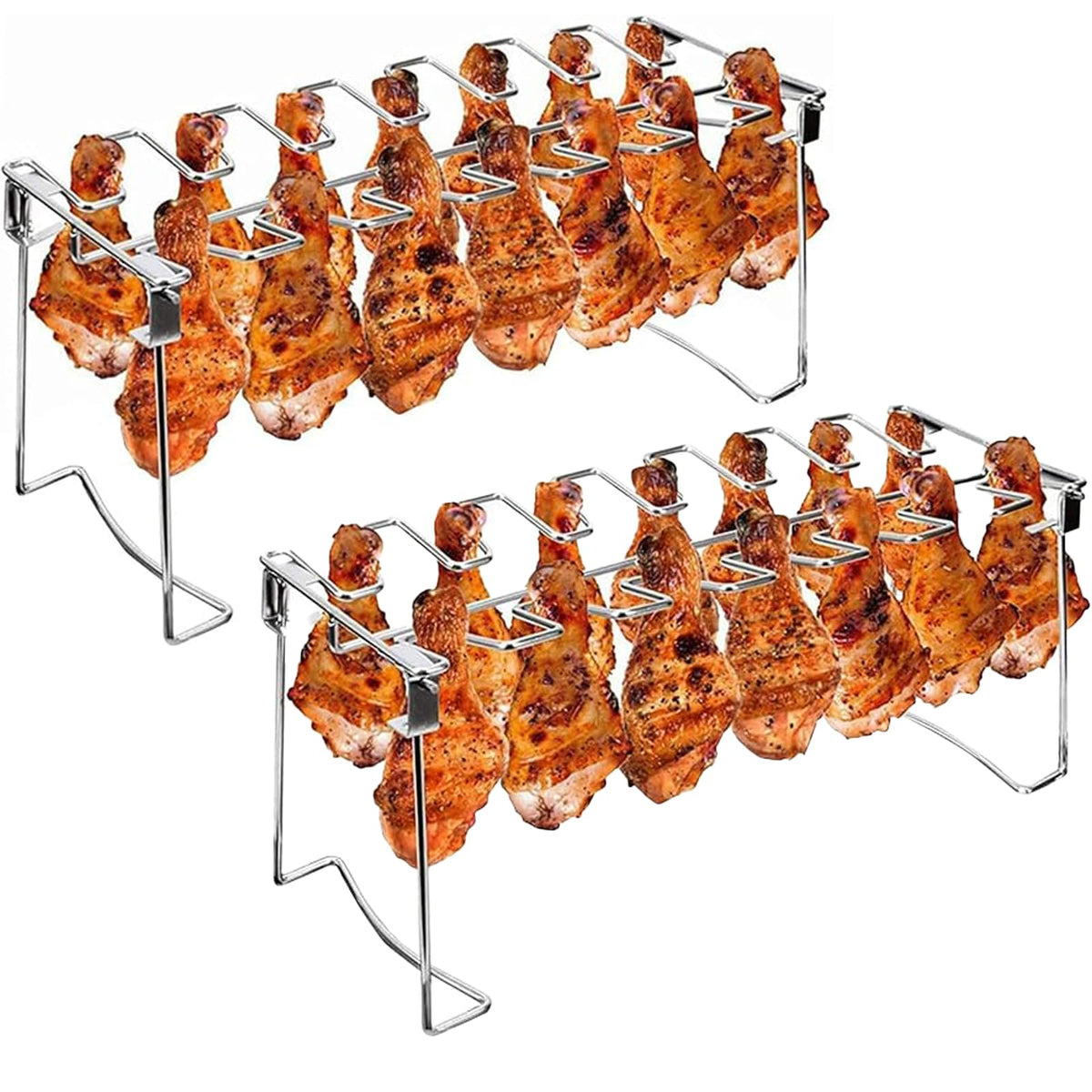 Triceratops rack compatible with oven, smoker, and charcoal grills.
