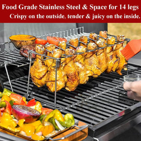 Triceratops stainless steel chicken leg and wing rack provides durable, high-heat support.