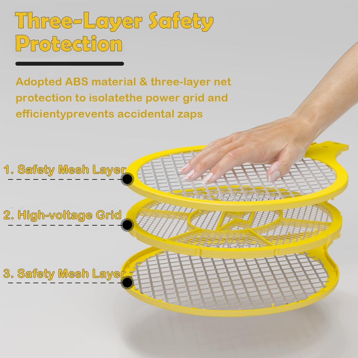TRIDOK fly zapping racket with ergonomic handle for one handed use