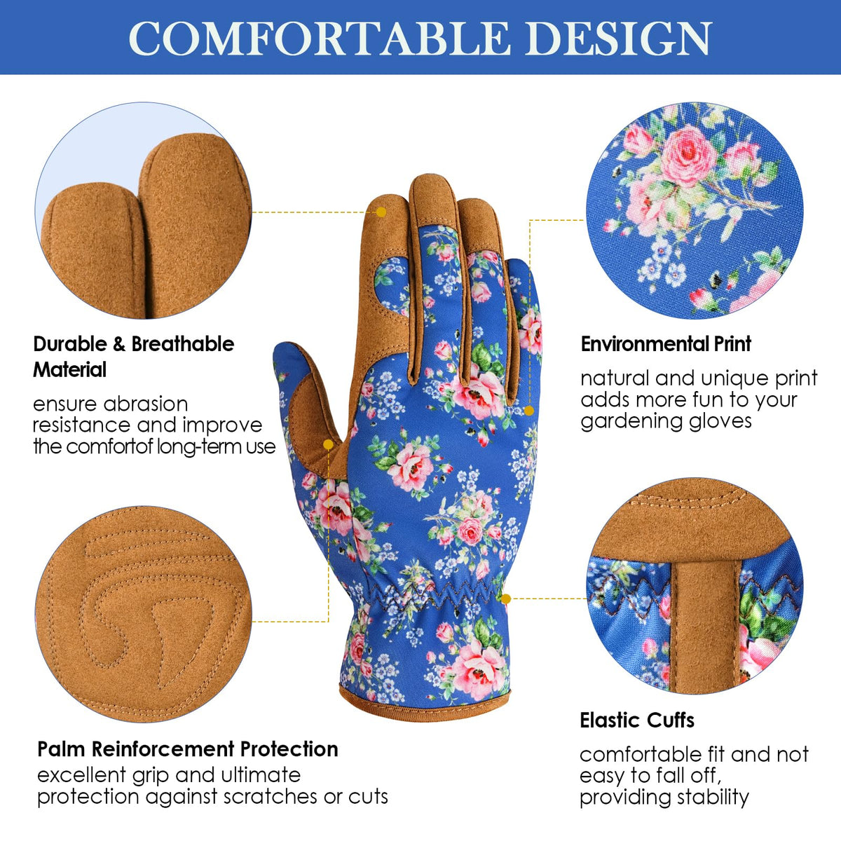 Trifabricy Garden Gloves Elastic wrist-fit for snug, durable wear.