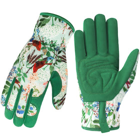 Trifabricy Garden Gloves with floral back pattern offer stylish protection and grip for pruning.