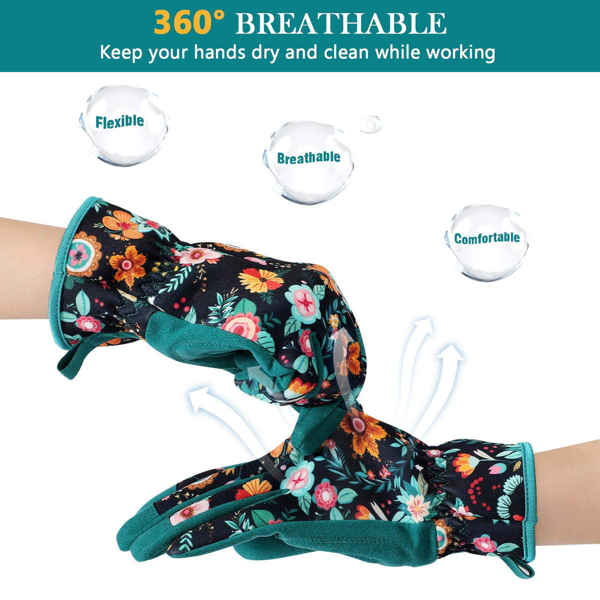 Trifabricy thorn-proof gloves shield hands during weeding and pruning.
