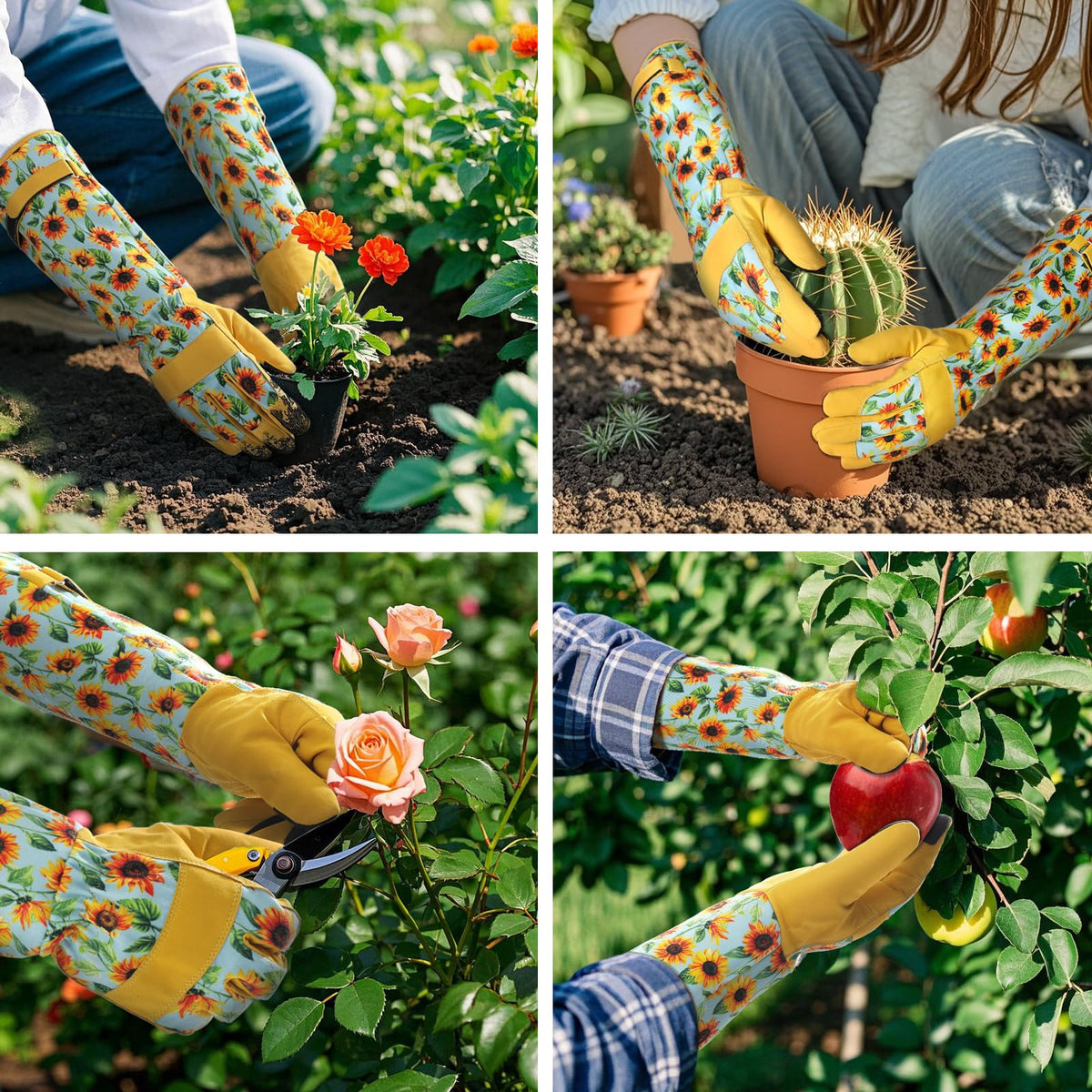 Trifabricy gloves preventing dirt intrusion while digging and weeding outdoors.