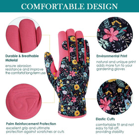 Trifabricy garden gloves with elastic wrist stay secure and dirt-free.