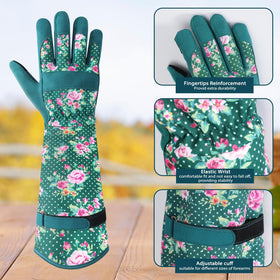 Trifabricy extended-cuffs protect forearms from scratches while weeding.