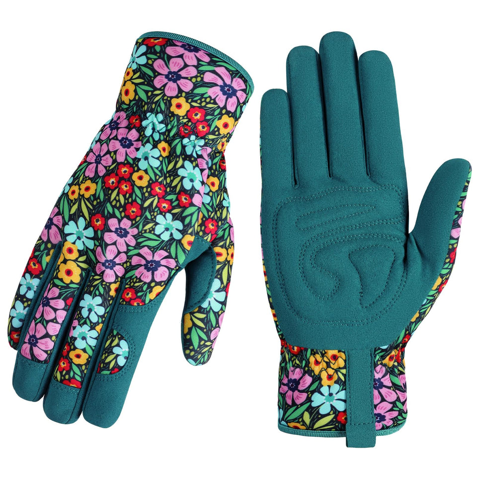 Trifabricy Garden Gloves for Women with floral back design for comfortable grip.