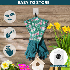 Trifabricy floral-design gloves add style while grooming borders and flowers.