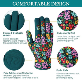 Trifabricy Garden Gloves for Women with floral pattern back adds visual appeal.