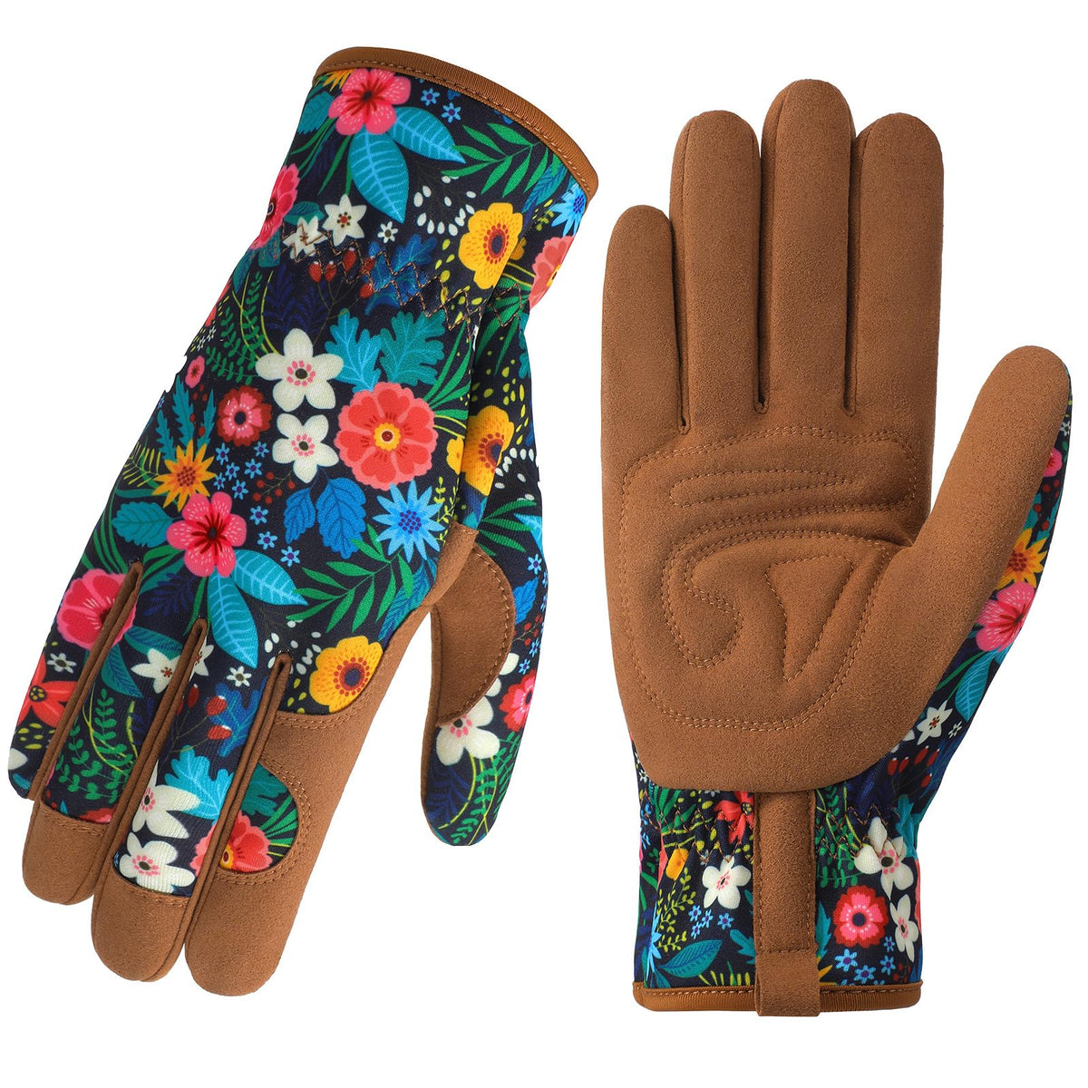 Trifabricy Garden Gloves for Women with floral pattern back protecting hands during outdoor tasks