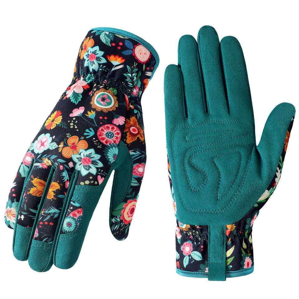 Trifabricy garden gloves for women with floral pattern back protect your hands while gardening.