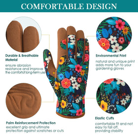 Trifabricy Garden Gloves for Women floral-back-pattern adds color while you work