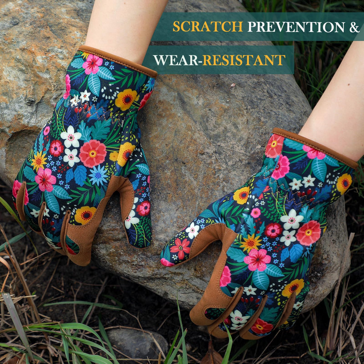 Trifabricy Garden Gloves for Women grip-palm-closeup for secure tool handling