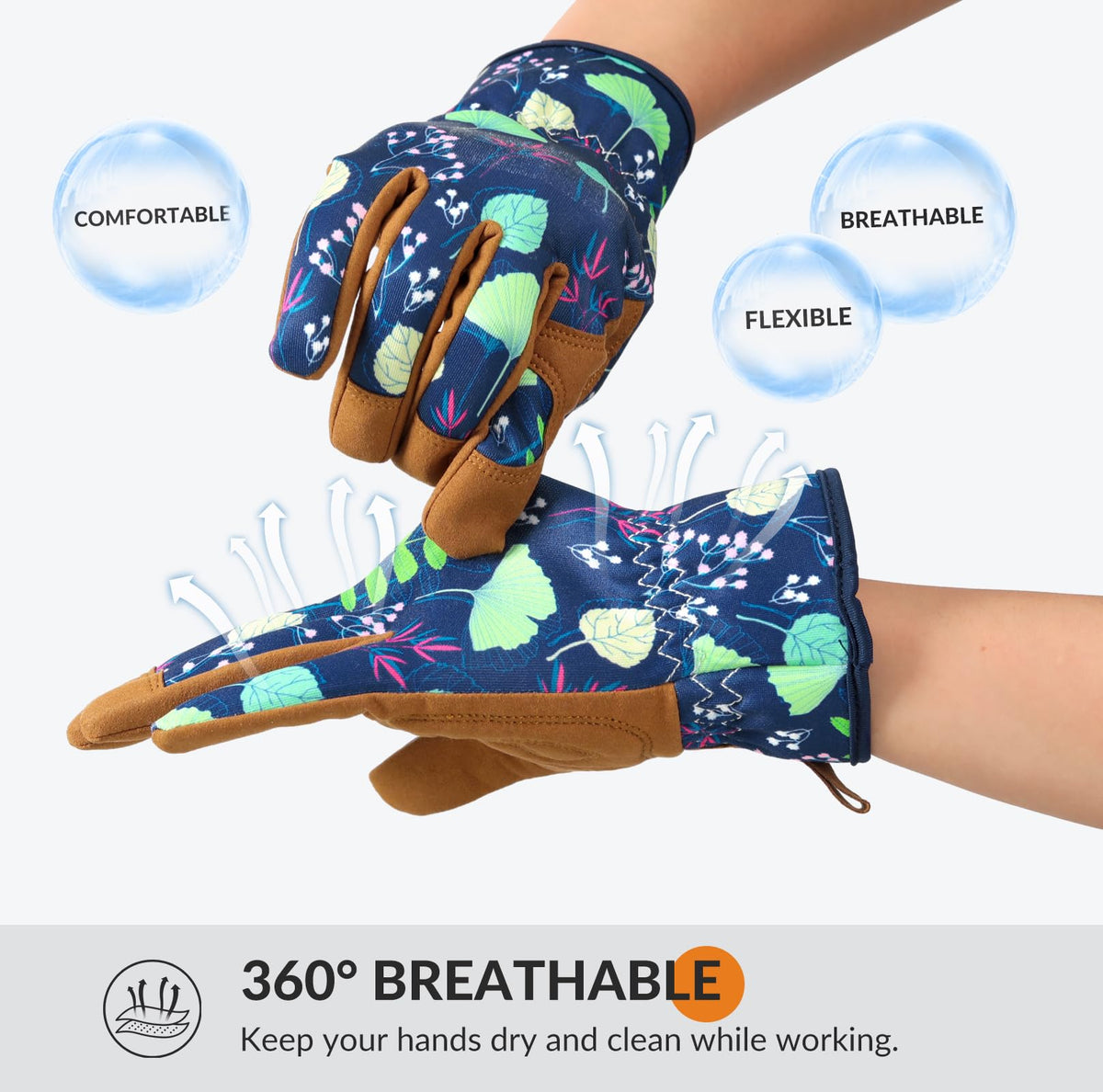 Trifabricy garden gloves feature a strong grip palm for precise digging