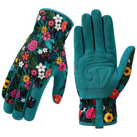 Trifabricy garden gloves for women with a floral back pattern for stylish protection.