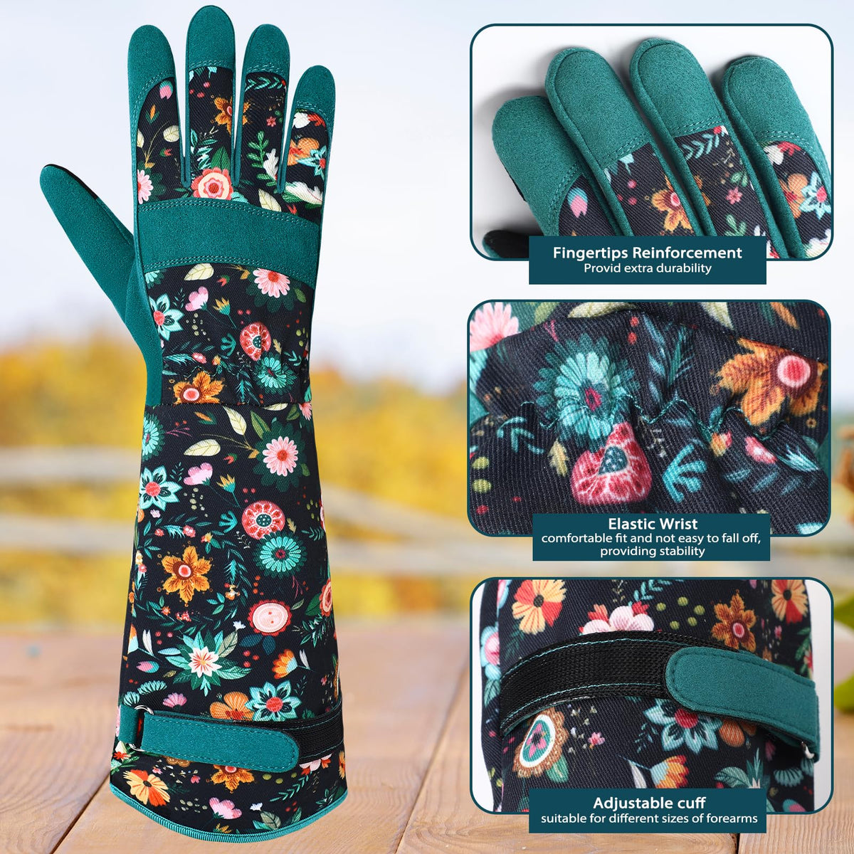 Trifabricy gloves showcase a cheerful floral design for enjoyable gardening