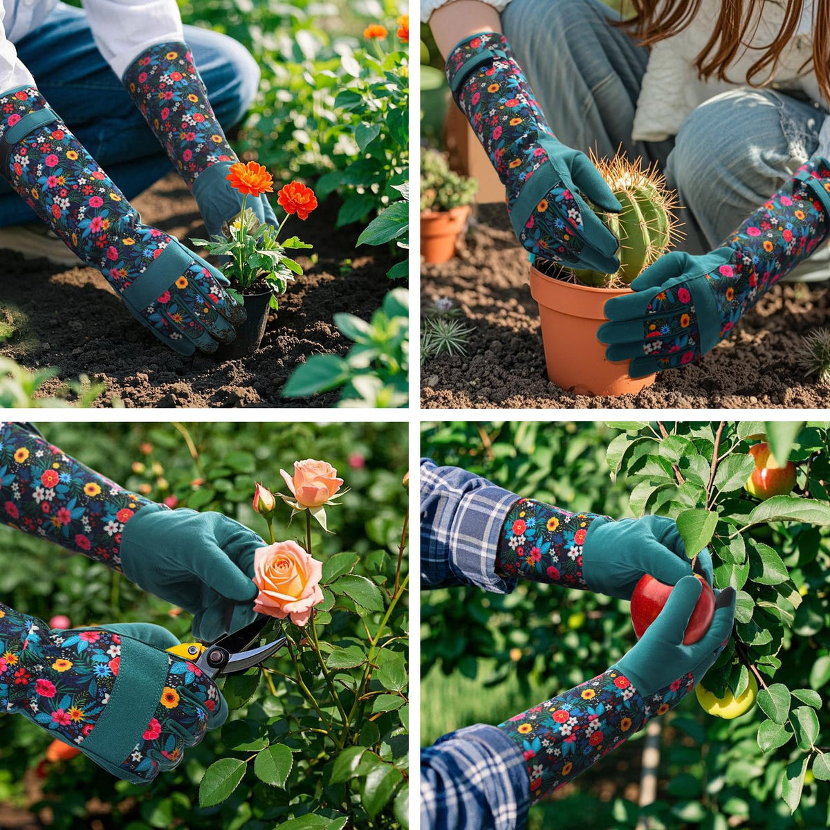 Trifabricy Gardening Gloves for Women, floral design adds style to tasks.