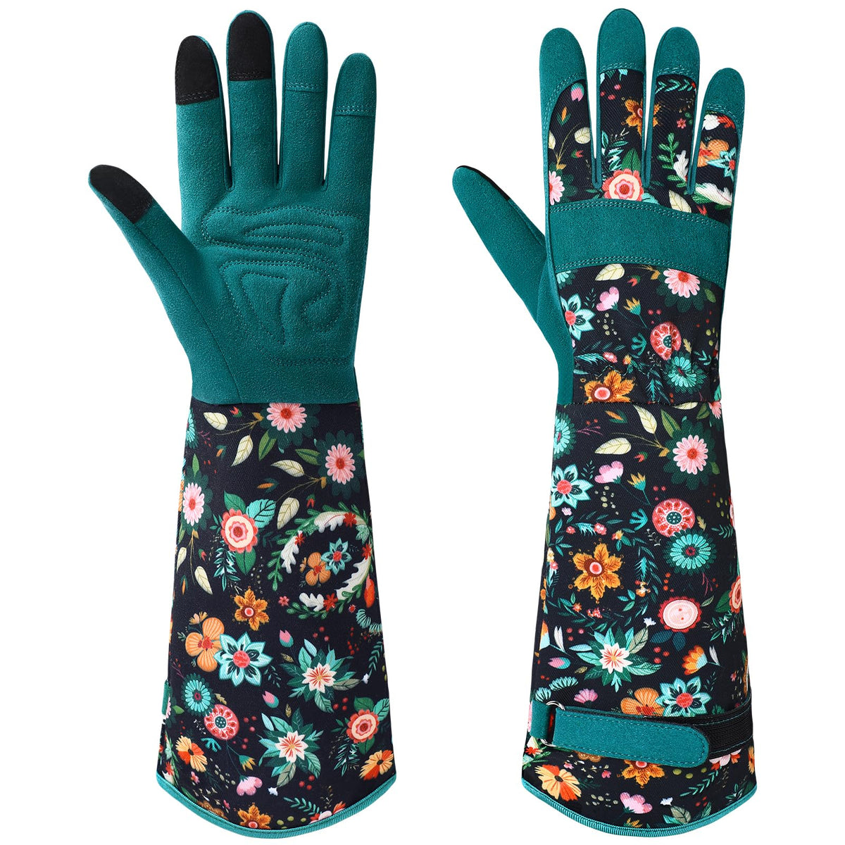 Trifabricy women's gardening gloves with extended cuffs protect forearms during thorny tasks