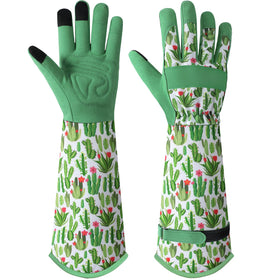 Trifabricy gardening gloves for women with long cuffs protect forearms during pruning.
