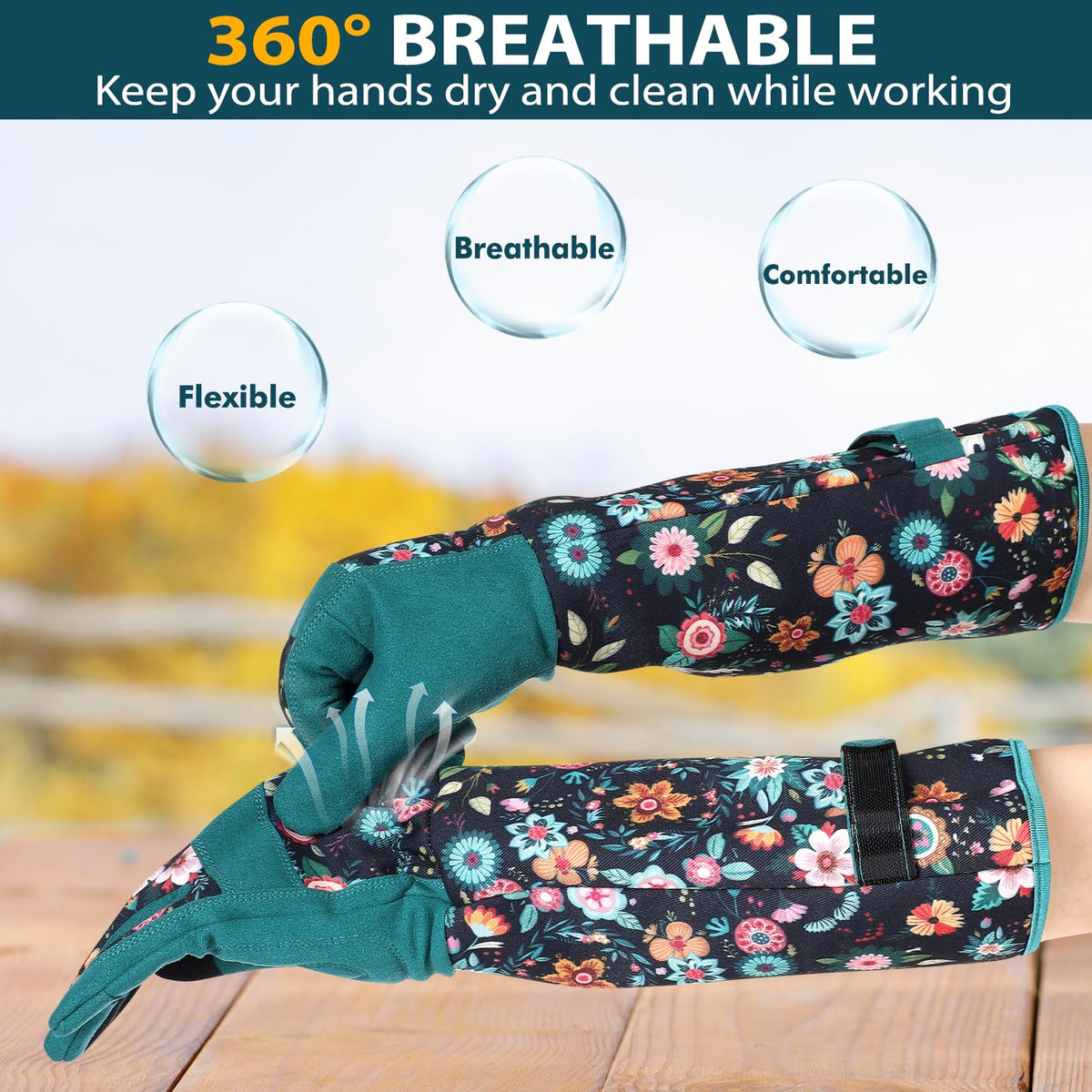 Trifabricy gloves provide snug fit with elastic wrist to prevent dirt intrusion