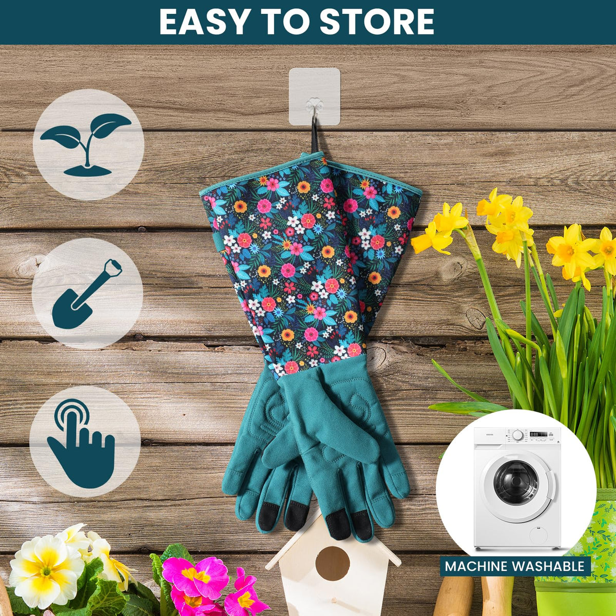 Trifabricy Gardening Gloves for Women, three-finger touchscreen compatibility for devices.