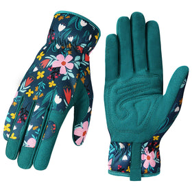 Trifabricy women garden gloves with breathable leather floral for comfortable gardening