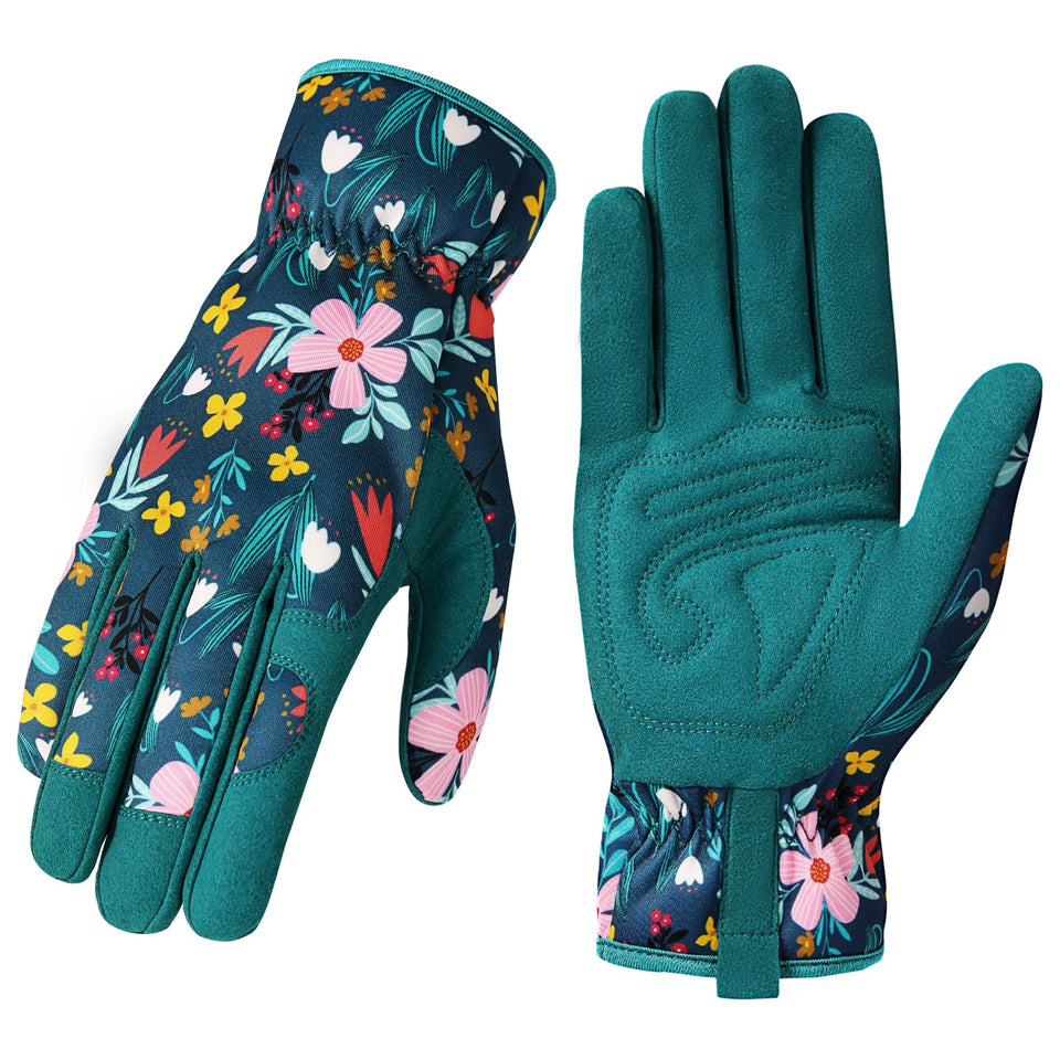 Trifabricy women garden gloves with breathable leather floral for comfortable gardening