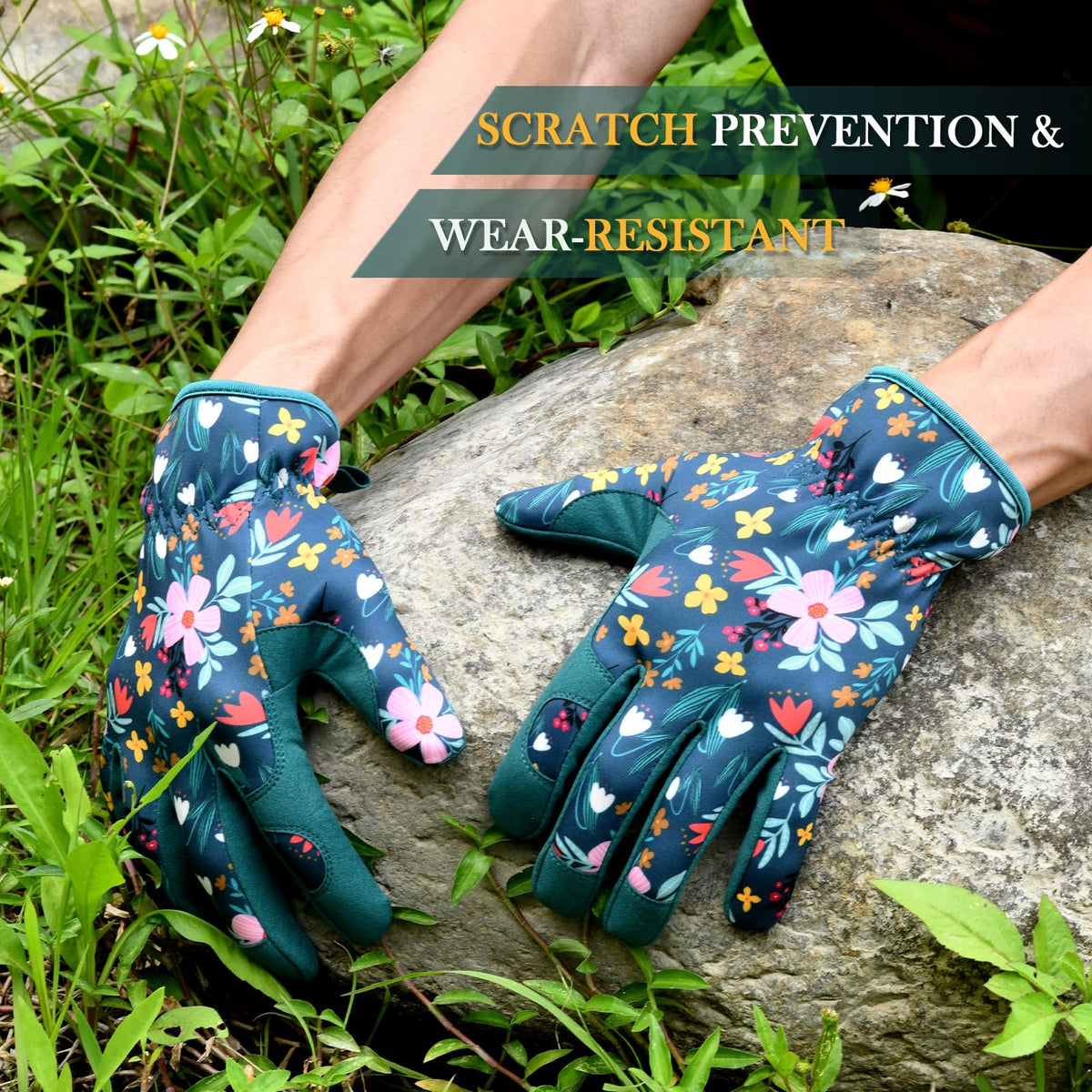 Trifabricy women garden gloves pink flower pattern for stylish protection while weeding