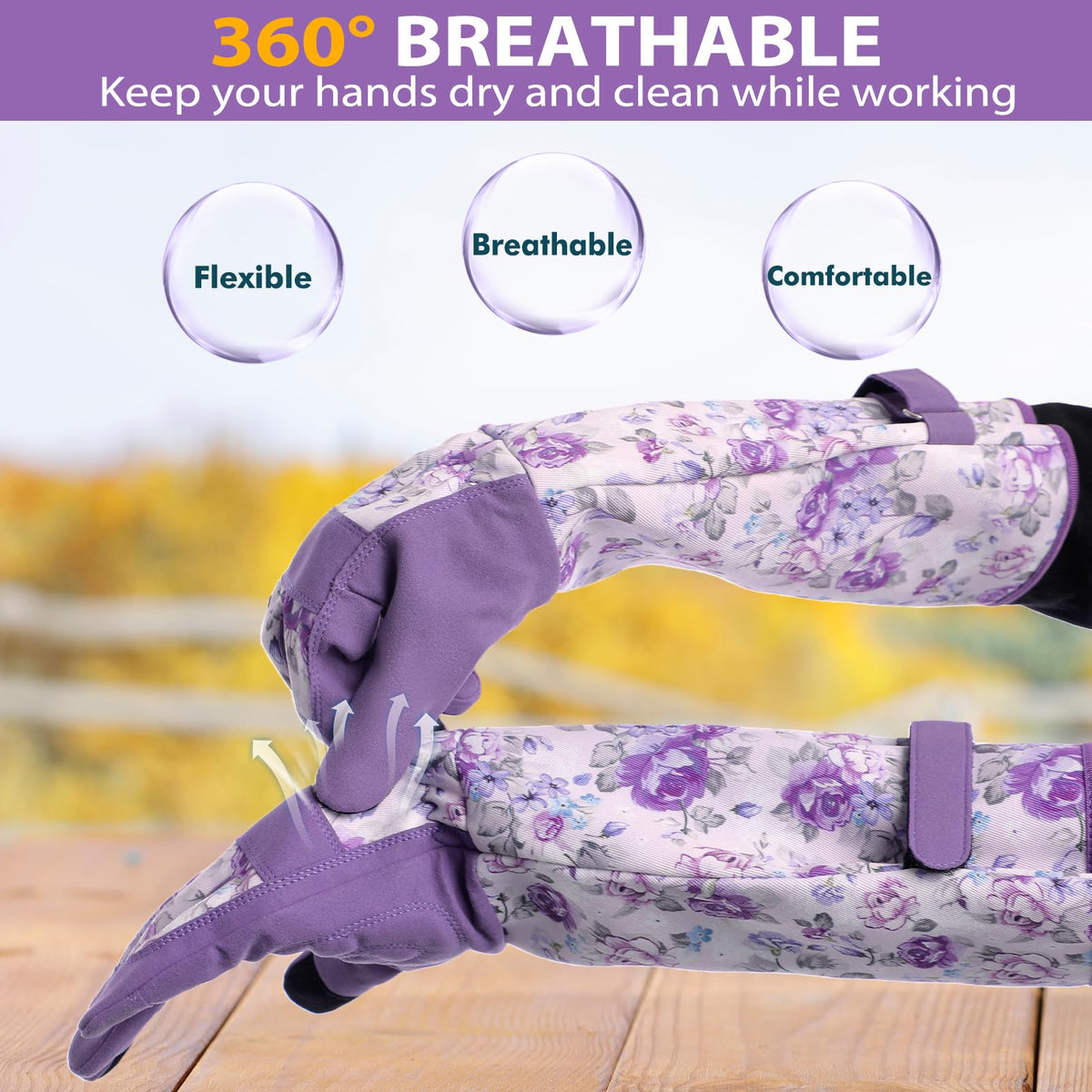 Trifabricy Gloves with adjustable cuffs for secure fit during gardening.