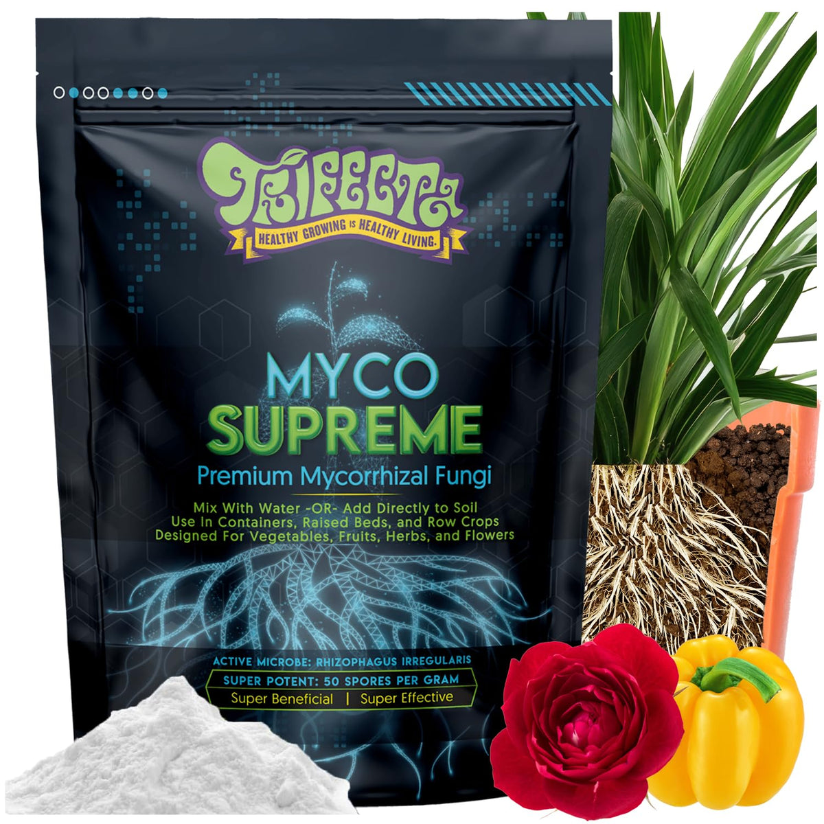 Trifecta Myco Supreme powder pour, ultra-concentrated formula for stronger root systems