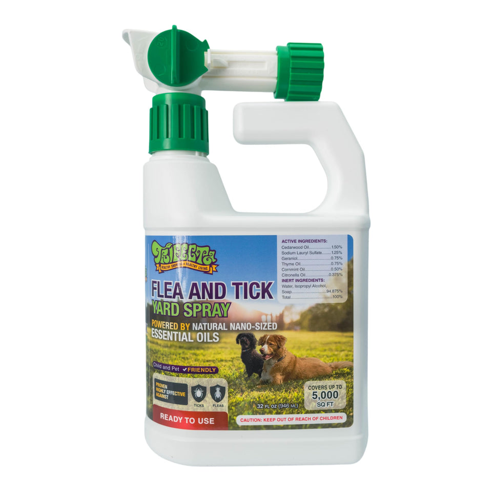 Trifecta outdoor flea and tick yard spray on lawn for pest prevention.