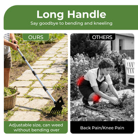TrigenTeels four-section pole adjusts to your height for ergonomic weeding.