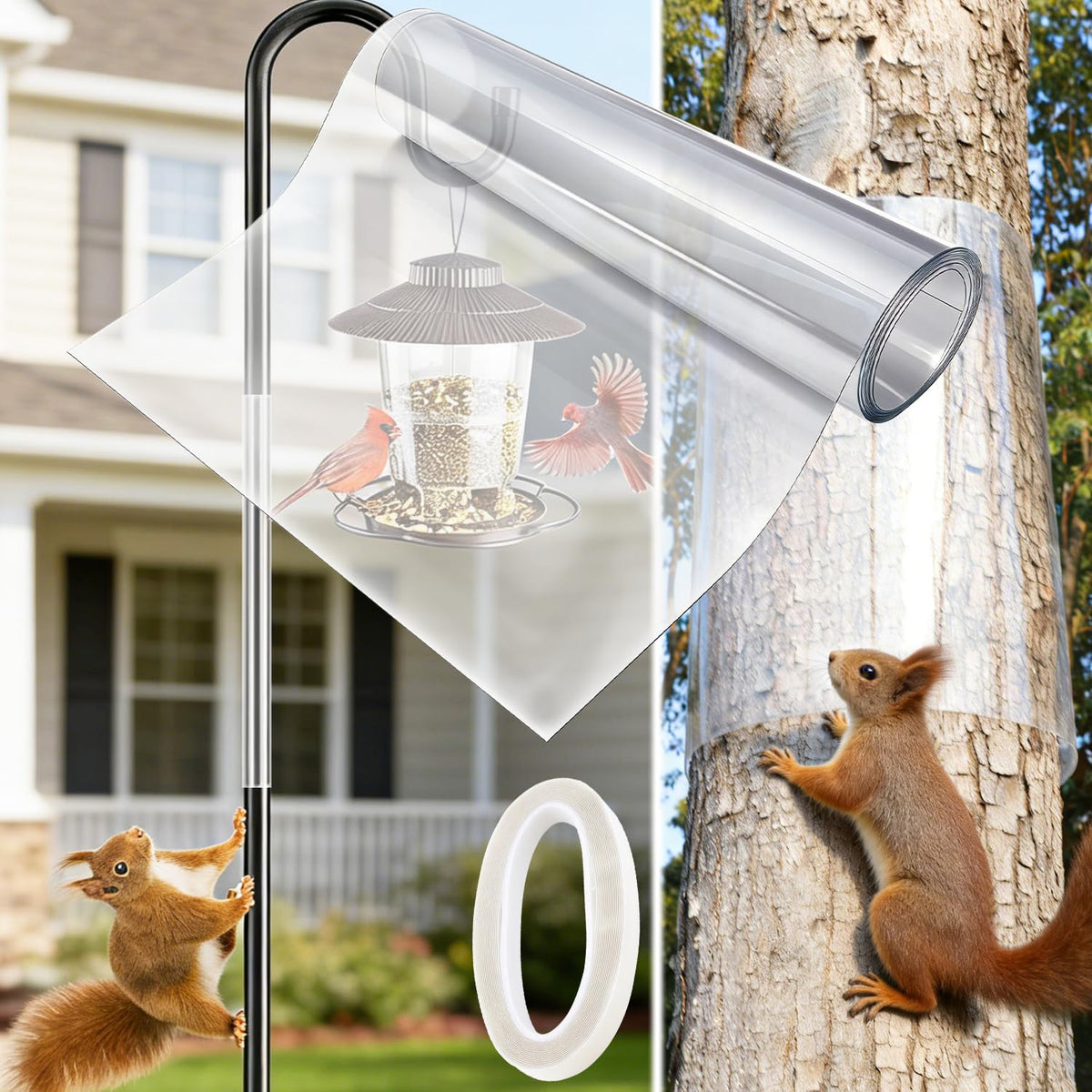 TrigenTeels Squirrel Baffle wrapped around a feeder pole for 360-degree protection.