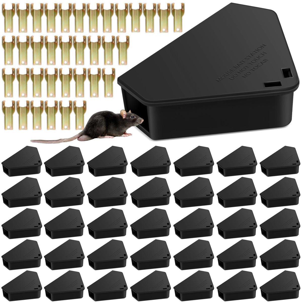 Trihood 36-pack mouse bait station outdoors wall-mount, weatherproof protection for safe pest control.
