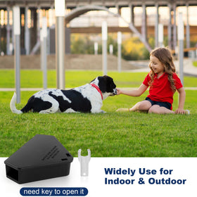 Trihood durable ABS plastic mouse station withstands sun and rain.