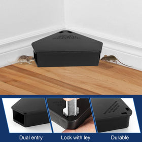 Trihood triangle-design bait station fits corners and tight spaces.