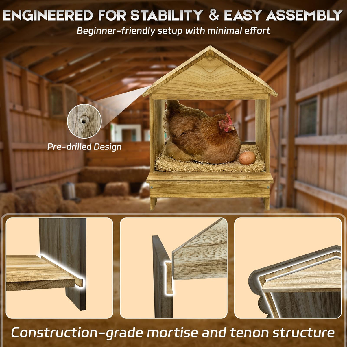 TRINFREE easy-assembly nesting box uses pre-drilled panels for sturdy, tool-light setup.