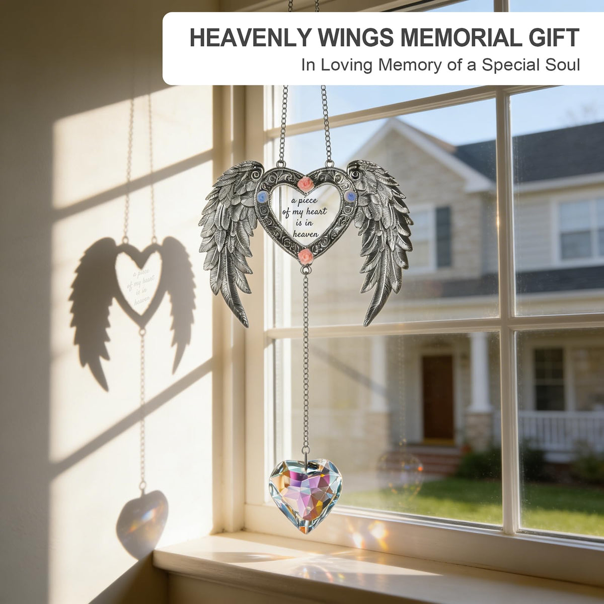 TRINYVORA crystal suncatcher on window creates hopeful light reflections