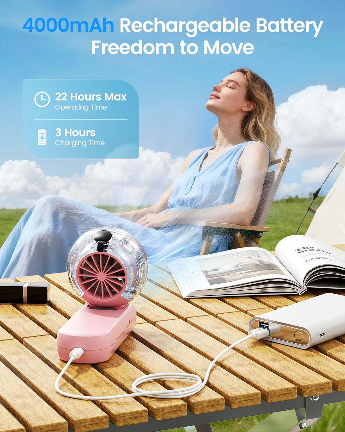 TriPole misting fan dual controls simplify speed and mist mode adjustments.
