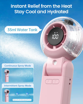 TriPole misting fan LED display shows battery level and speed at a glance.