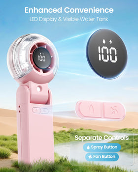 TriPole misting fan neck wearable with lanyard for hands-free cooling.