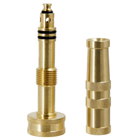 Triumpeek brass nozzle showing mist to jet spray for gardening and cleaning tasks.