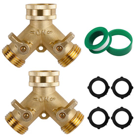 Triumpeek brass hose splitter dual valves front view for easy two-hose control.