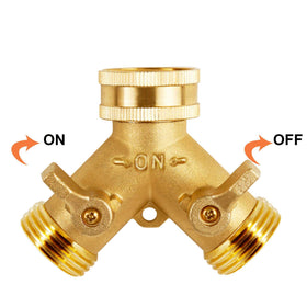 Triumpeek brass splitter installed on a spigot for quick tasks.