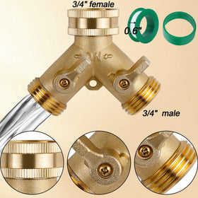 Triumpeek brass hose splitter threaded connection side view shows secure compatibility.