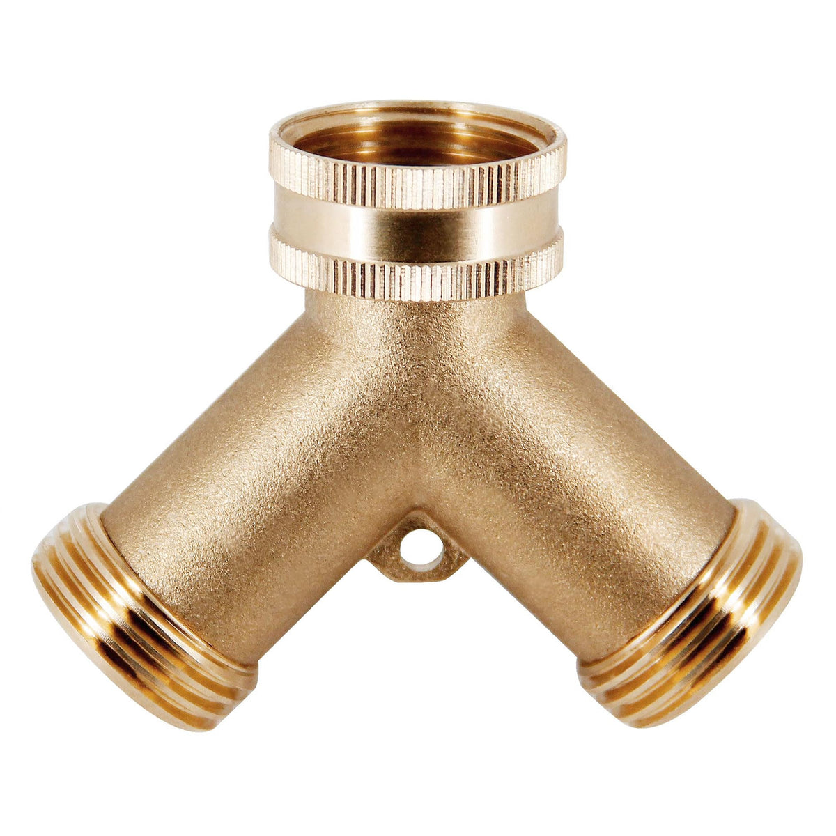Triumpeek brass hose splitter top-detail shows durable construction and threading.
