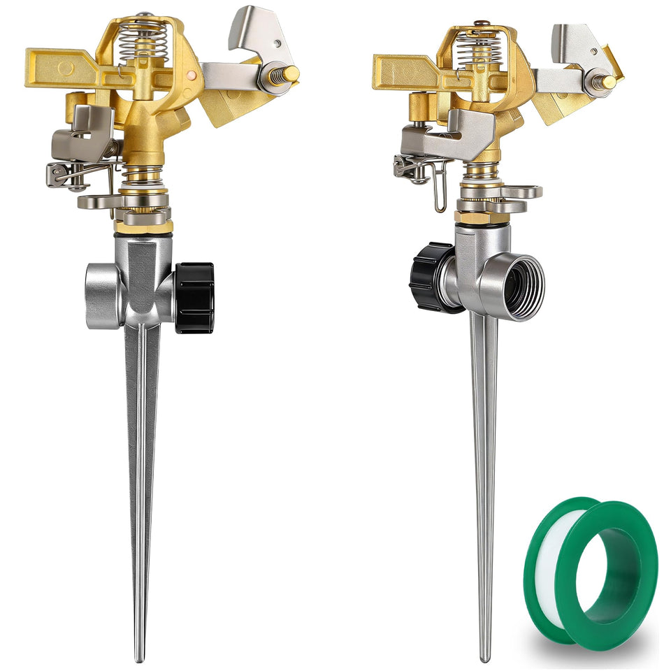 Triumpeek brass impact sprinkler head delivers even lawn coverage.